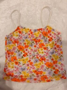 Forever 21 Floral Spaghetti-Strap Tank - Orange, Yellow, Pink, Purple